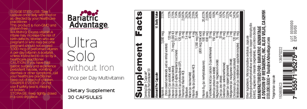 Bariatric Advantage Ultra Solo without Iron 30 capsules