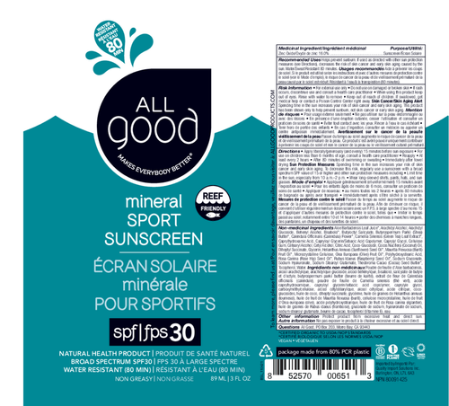 All Good SPF30 Sport Sunscreen Lotion 3oz