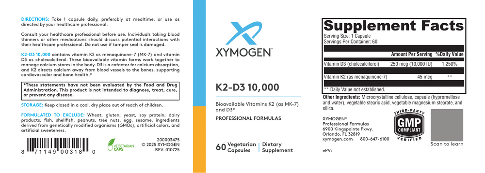 XYMOGEN K2-D3 10,000 (Vitamin D3) 60 capsules