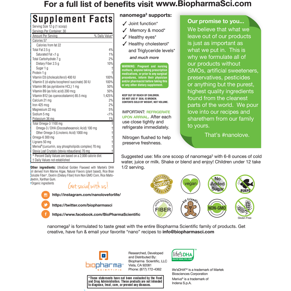 BioPharma Scientific NanOmega3 Pineapple Orange 360 Grams