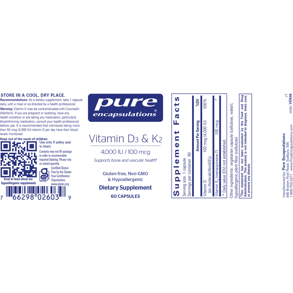 Pure Encapsulations Vitamin D3 & K2 60 capsules