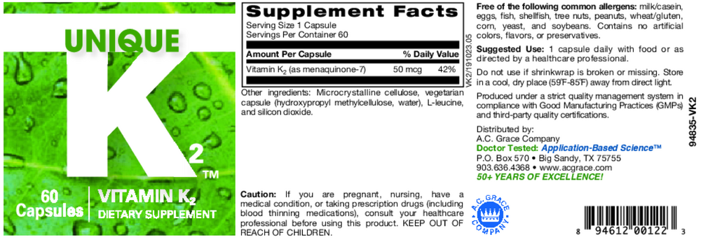 A.C. Grace Unique Vitamin K2 60 capsules