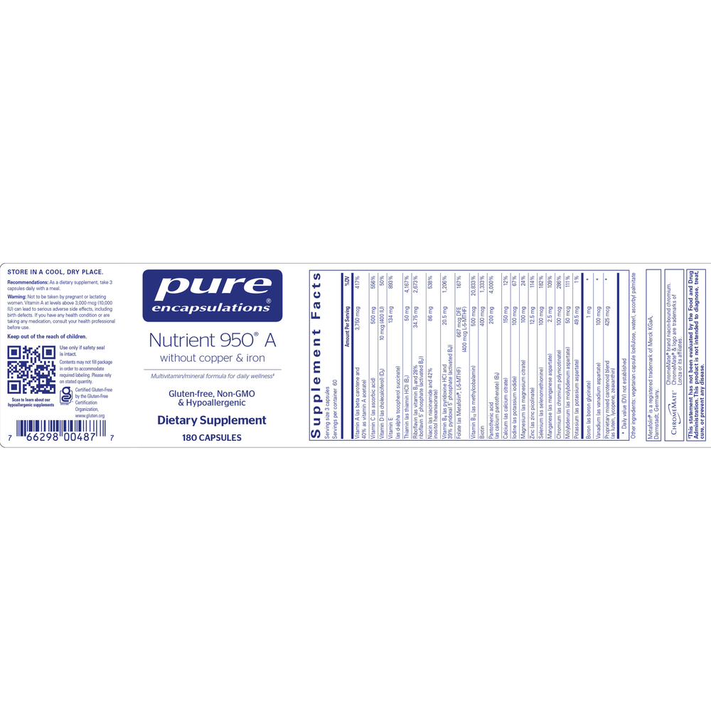 Pure Encapsulations Nutrient 950® A without copper & iron 180 capsules