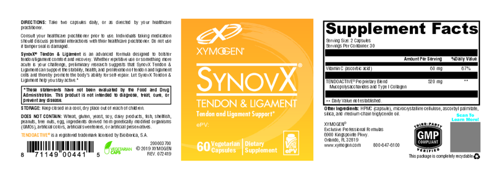 XYMOGEN SynovX Tendon & Ligament 60 capsules