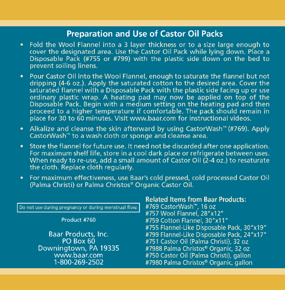 Baar Products Wool Flannel for Castor Oil packs 1 Packet