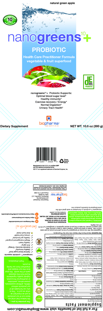 BioPharma Scientific NanoGreens+ Probiotic - Green Apple 300 Grams
