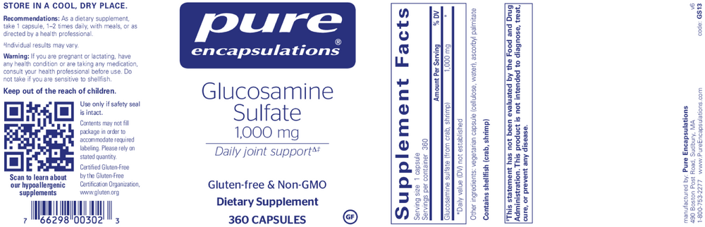 Pure Encapsulations Glucosamine Sulfate 1,000mg 360 capsules
