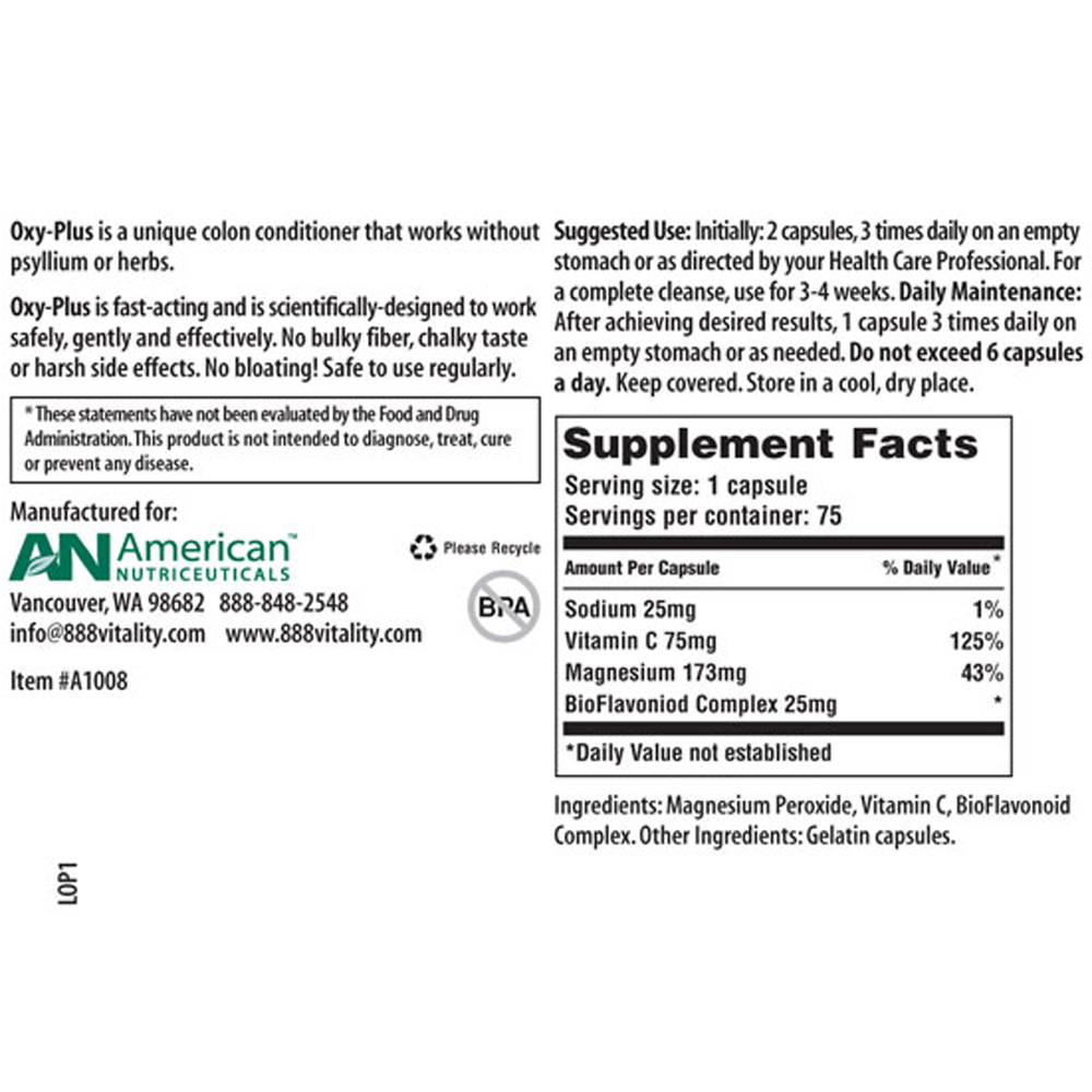 American Nutriceuticals Oxy-Plus Colon Cleanser 75 capsules