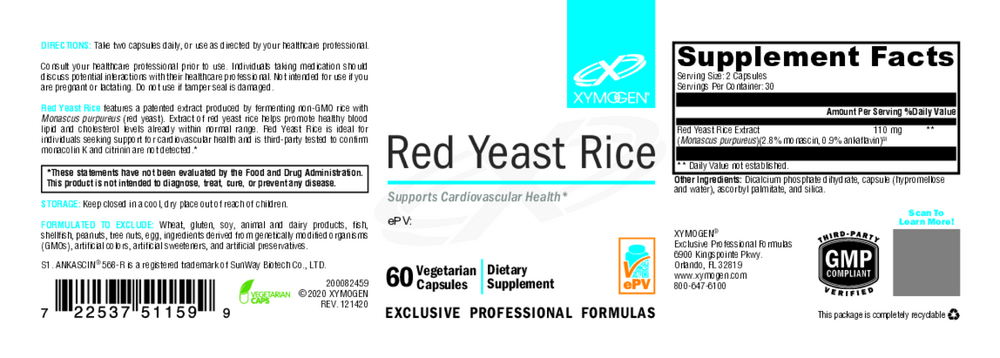 XYMOGEN Red Yeast Rice 60 capsules