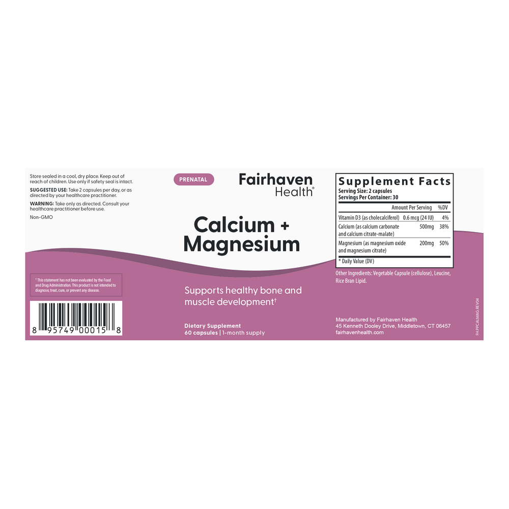 Fairhaven Health Calcium + Magnesium 60 capsules