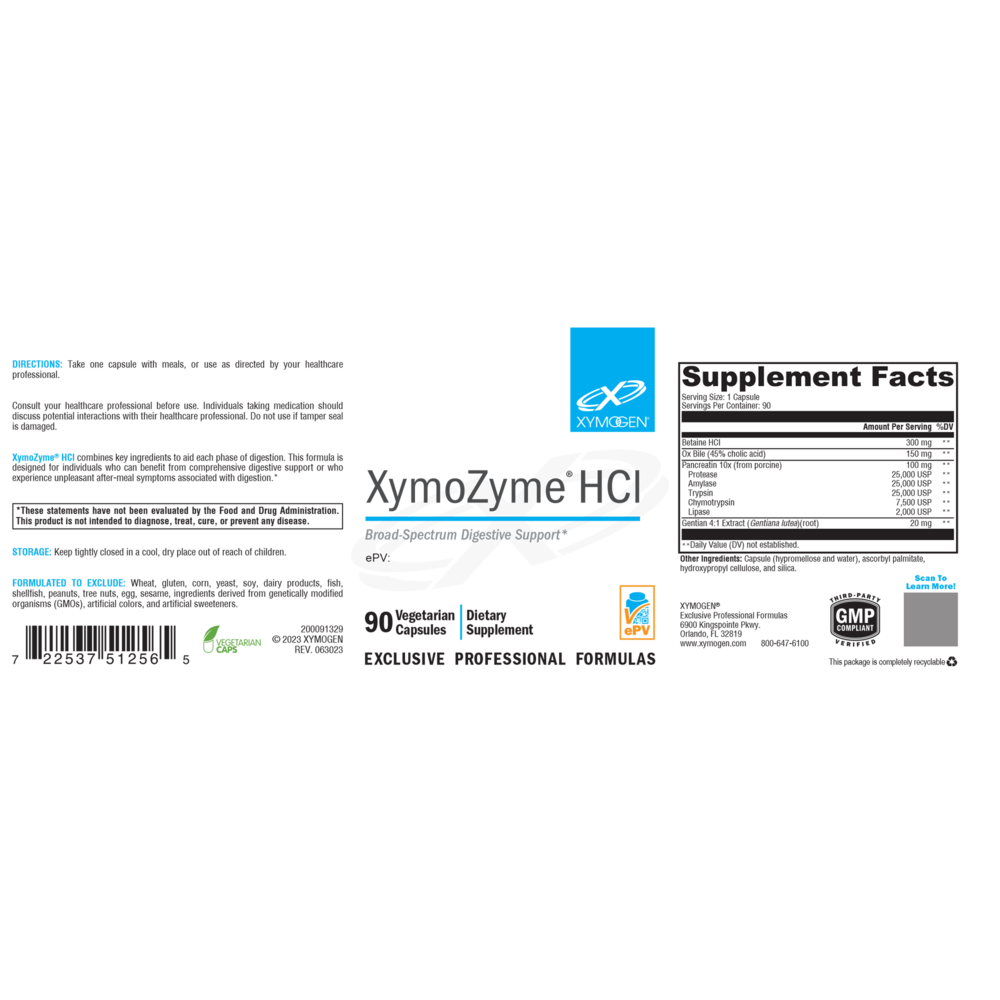XYMOGEN XymoZyme HCI 90 capsules