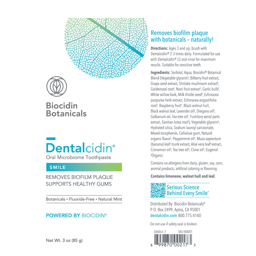 Biocidin Botanicals Dentalcidin Oral Microbiome Toothpaste with Biocidin 3oz