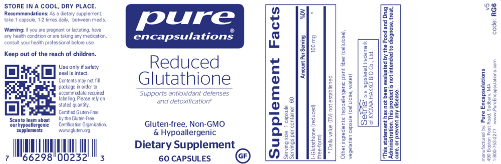Pure Encapsulations Reduced Glutathione 60 capsules