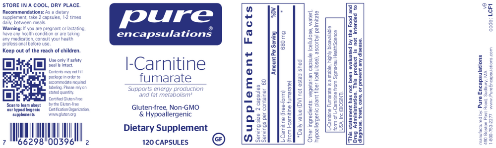 Pure Encapsulations L-Carnitine Fumarate 120 capsules