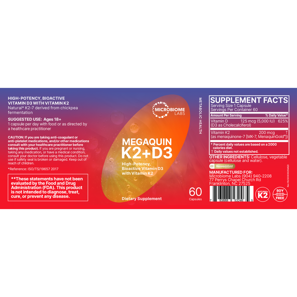 Microbiome Labs Megaquin K2+D3 60 capsules