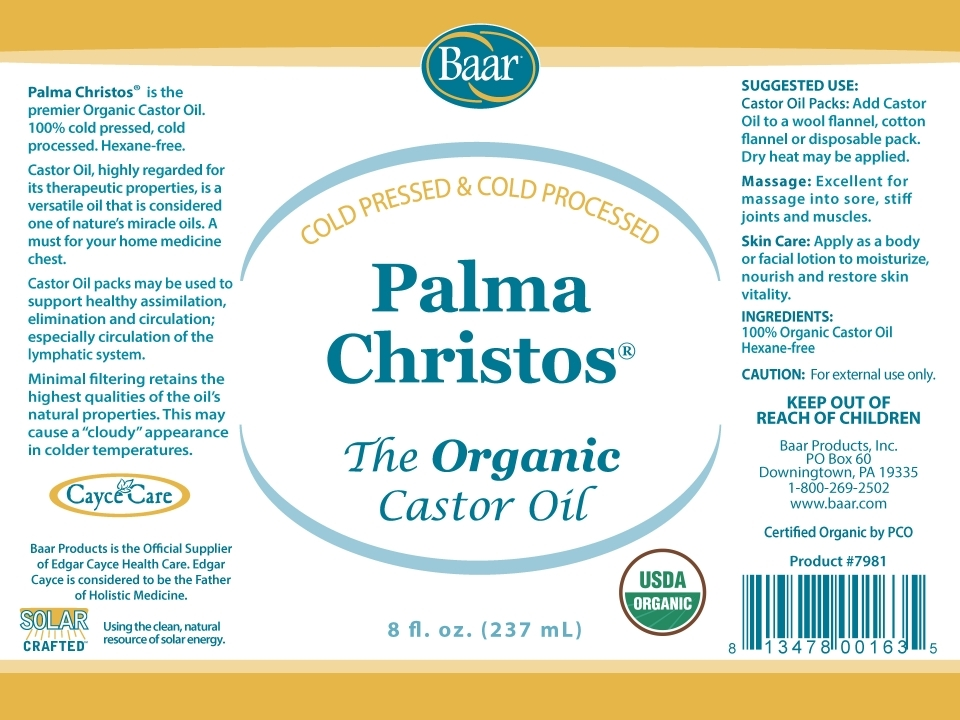 Baar Products Palma Christos Organic Castor Oil 8 Ounces