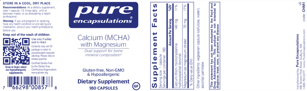 Pure Encapsulations Calcium (MCHA) With Mag 180 capsules
