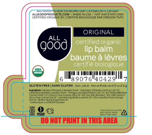 All Good Organic Lip Balm Original 0.15oz