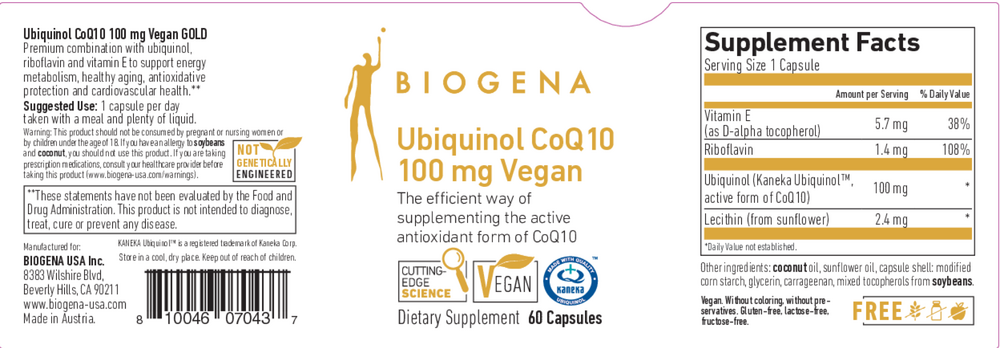 Biogena Ubiquinol CoQ10 Vegan GOLD 60 capsules