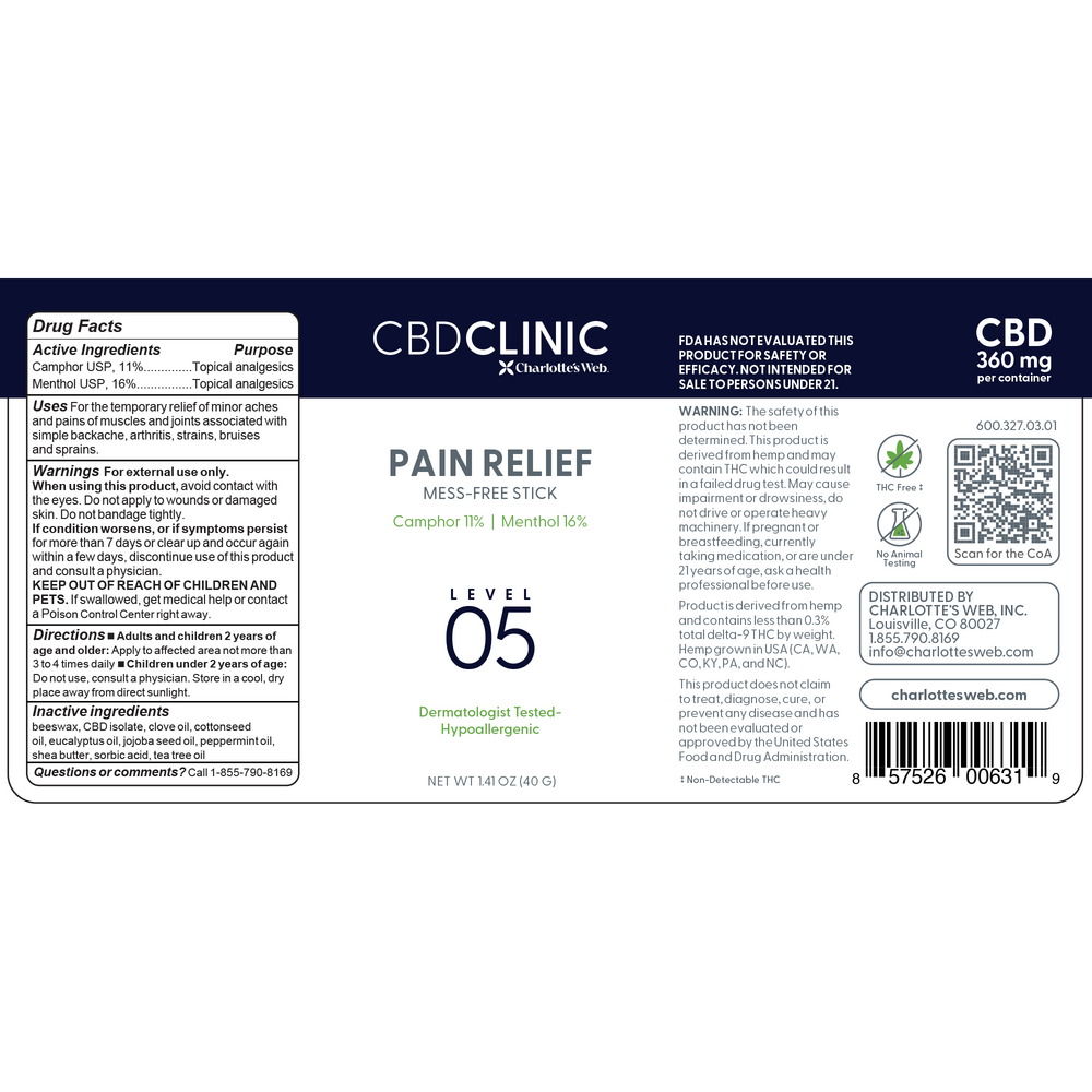CBD CLINIC Level 5 - Pain Relief Stick 30 Grams