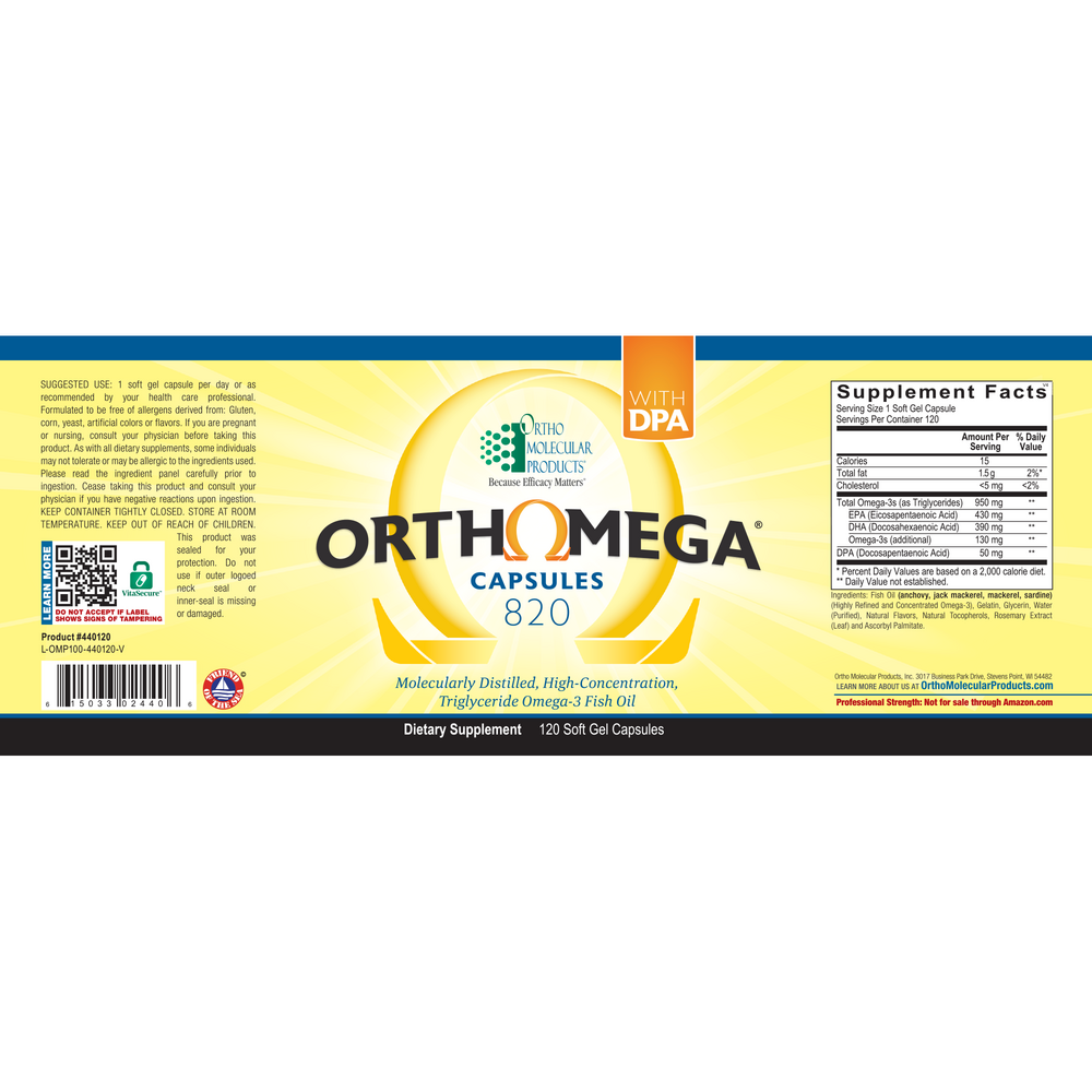 Ortho Molecular Product Omega 820 Capsules 120 Softgel Capsules
