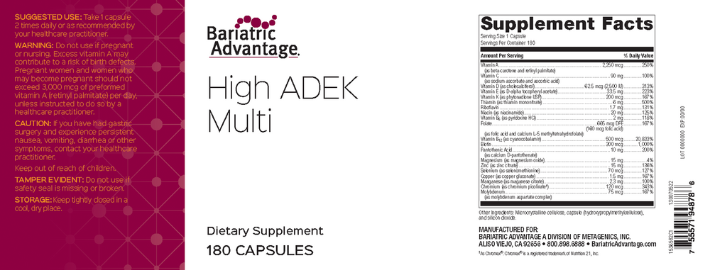 Bariatric Advantage High ADEK Multi Capsule 180 capsules