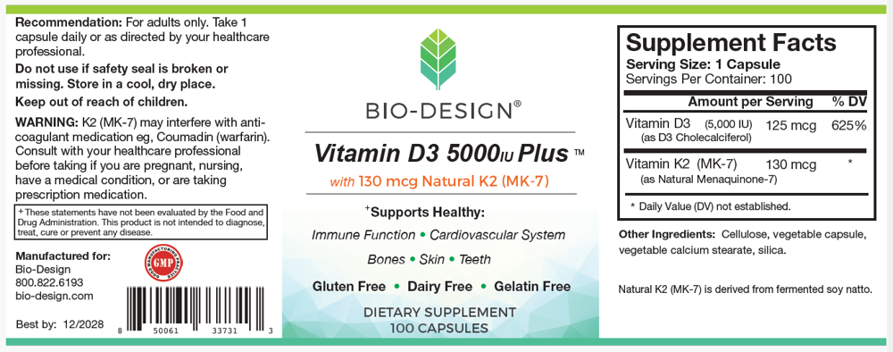 Bio-Design Vitamin D3 5000 Plus MK-7 10 capsules