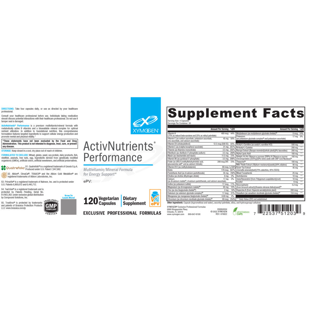 XYMOGEN ActivNutrients Performance (Multivitamin) 120 capsules