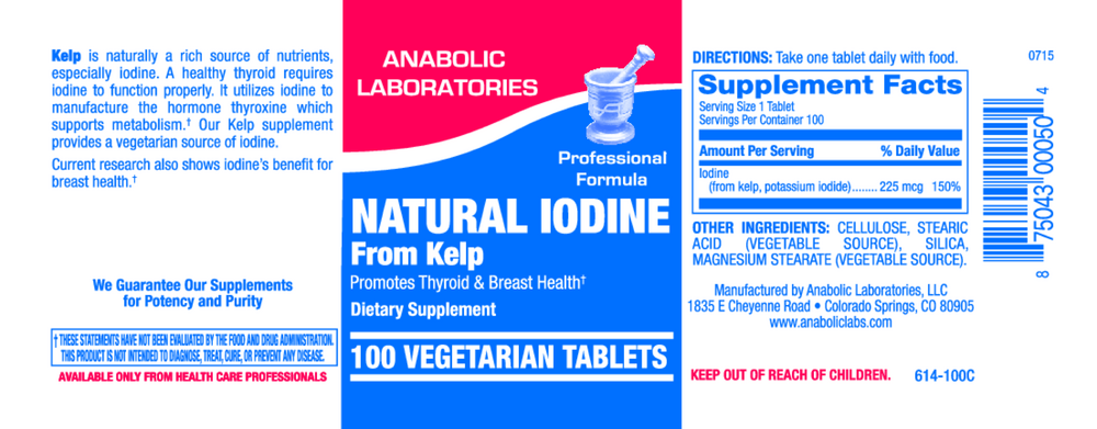 Anabolic Laboratories Natural Iodine From Kelp 100 tablets
