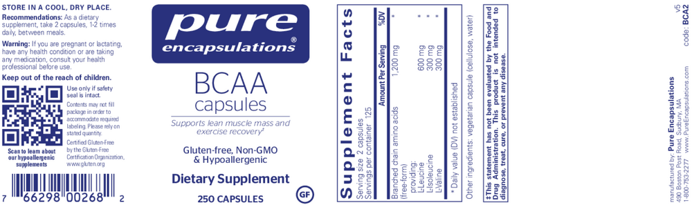Pure Encapsulations BCAA Capsules 250 capsules