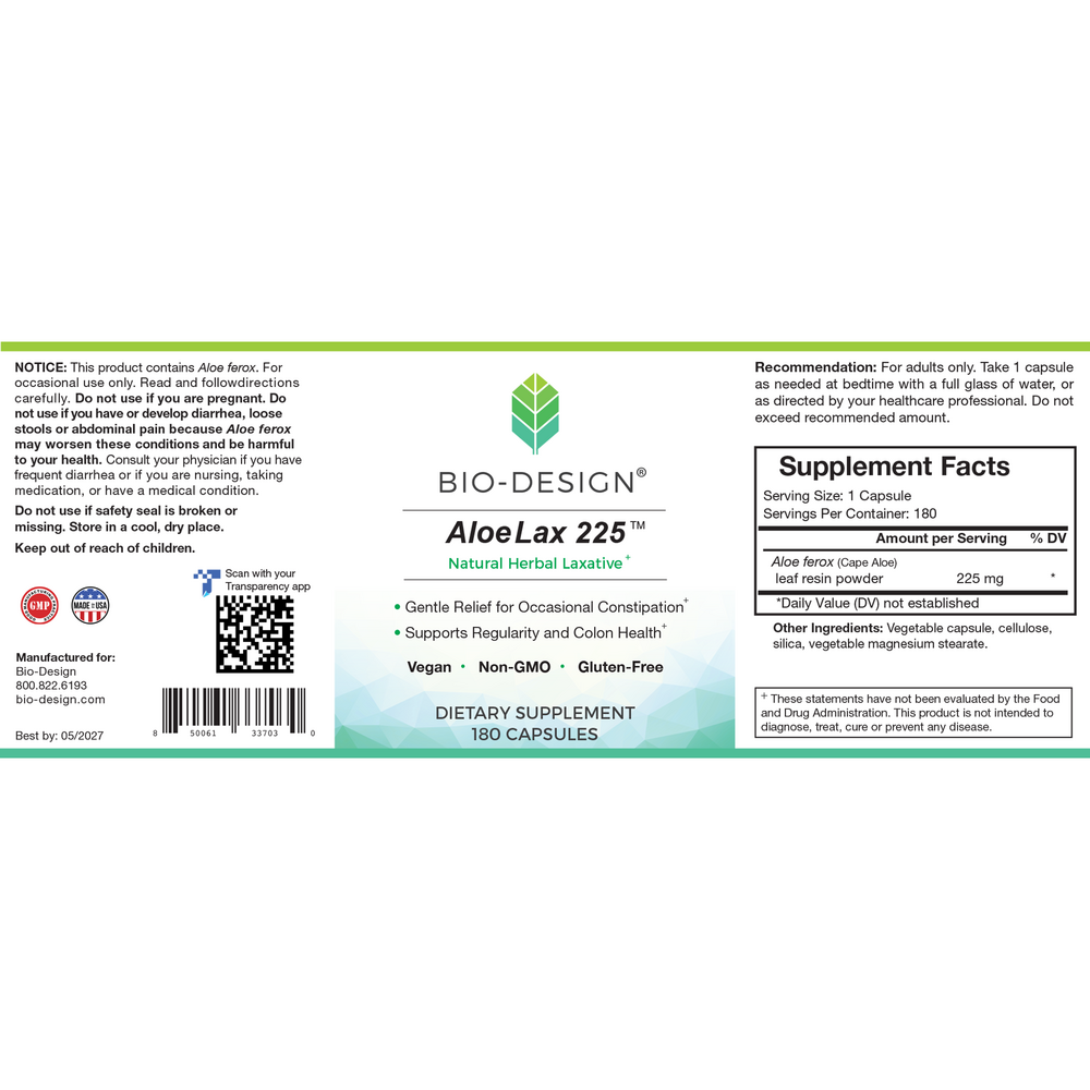 Bio-Design Aloe Lax 225 180 capsules