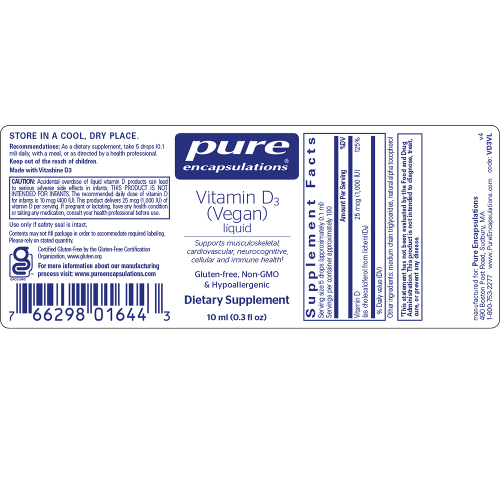 Pure Encapsulations Vitamin D3 (Vegan) Liquid 10ml