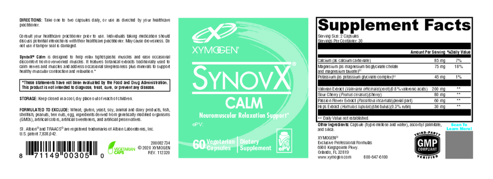 XYMOGEN SynovX Calm 60 capsules