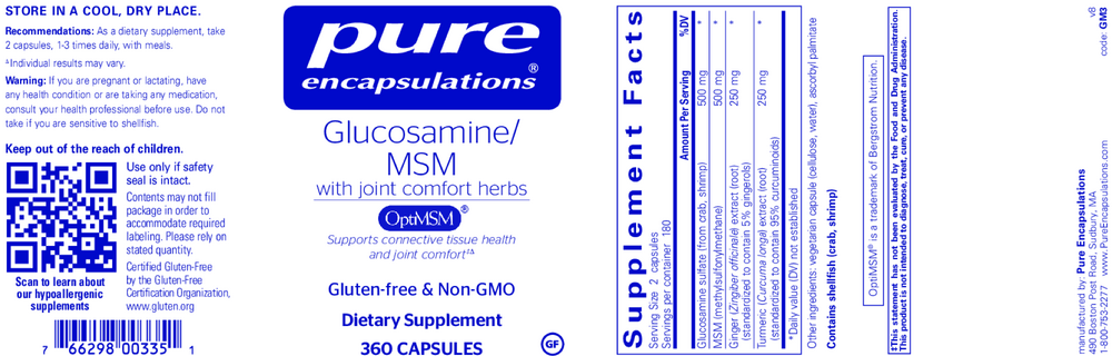 Pure Encapsulations Glucosamine MSM w/joint comfort herbs* 360 capsules