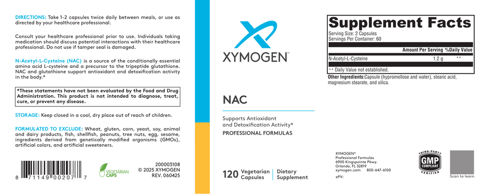 XYMOGEN NAC (N-Acetyl-L-Cysteine) 120 capsules