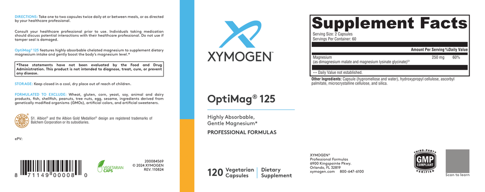 XYMOGEN OptiMag 125 (Magnesium) 120 capsules