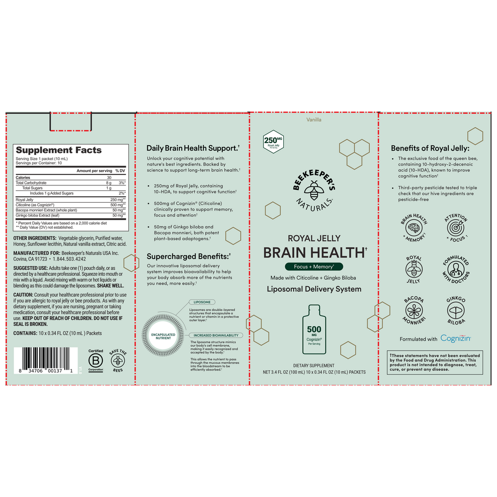 Beekeeper's Naturals Brain Health Liposomal 10 sachets