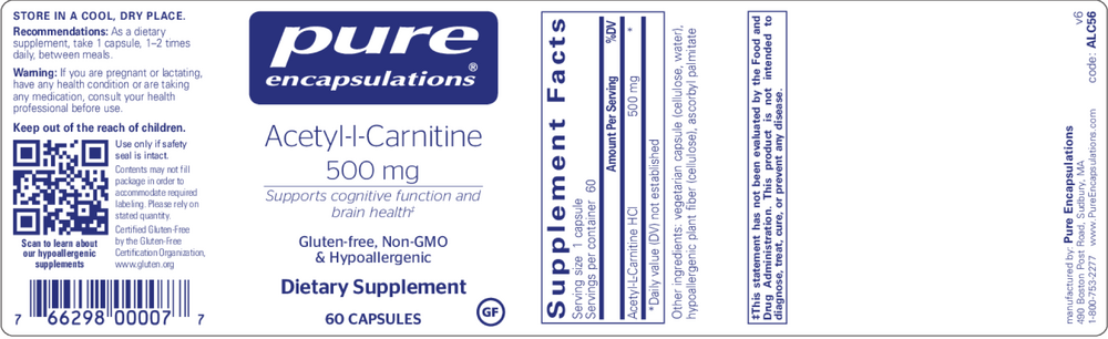 Pure Encapsulations Acetyl-L-Carnitine 500mg 60 capsules