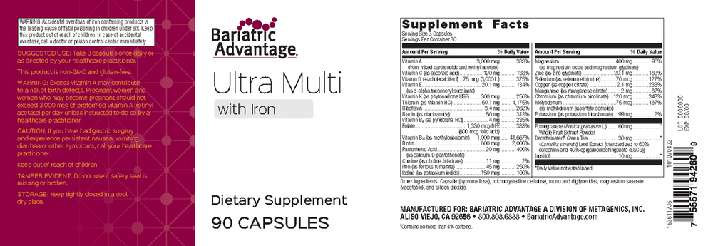 Bariatric Advantage Ultra Multi Formula with Iron 90 capsules