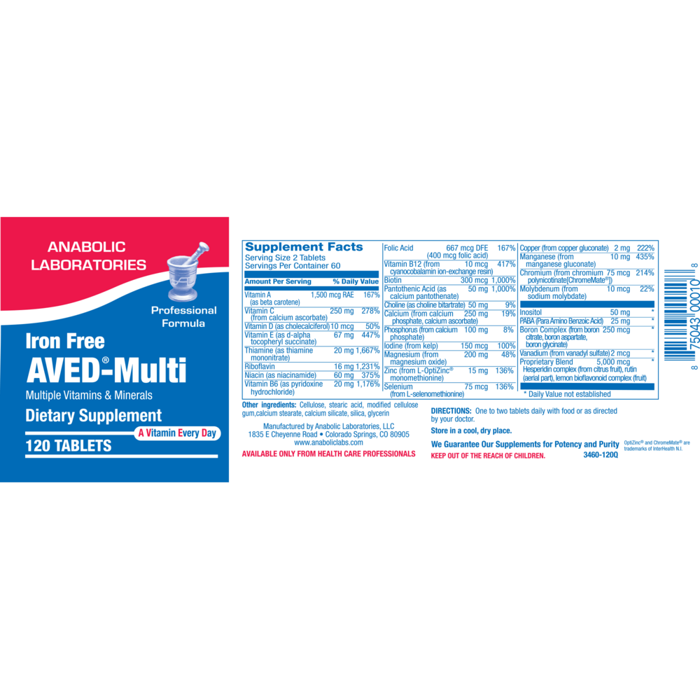 Anabolic Laboratories AVED Multi (Iron-Free) 120 tablets