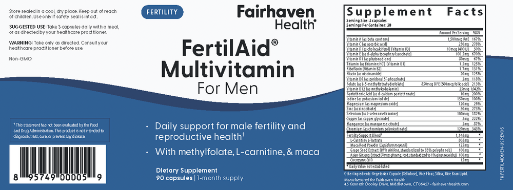 Fairhaven Health FertilAid® Multivitamin for Men 90 capsules