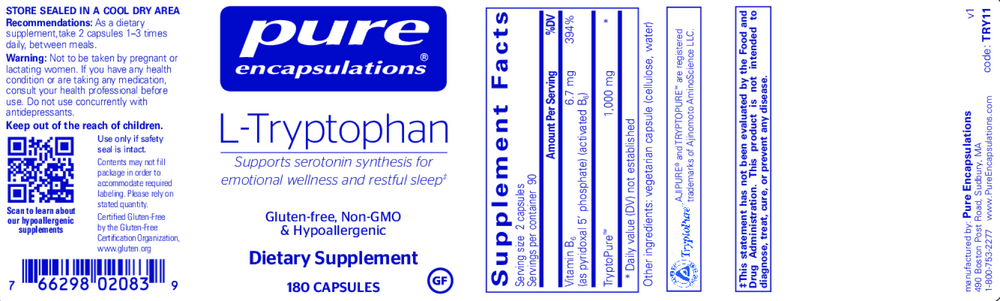 Pure Encapsulations L-Tryptophan 180 capsules