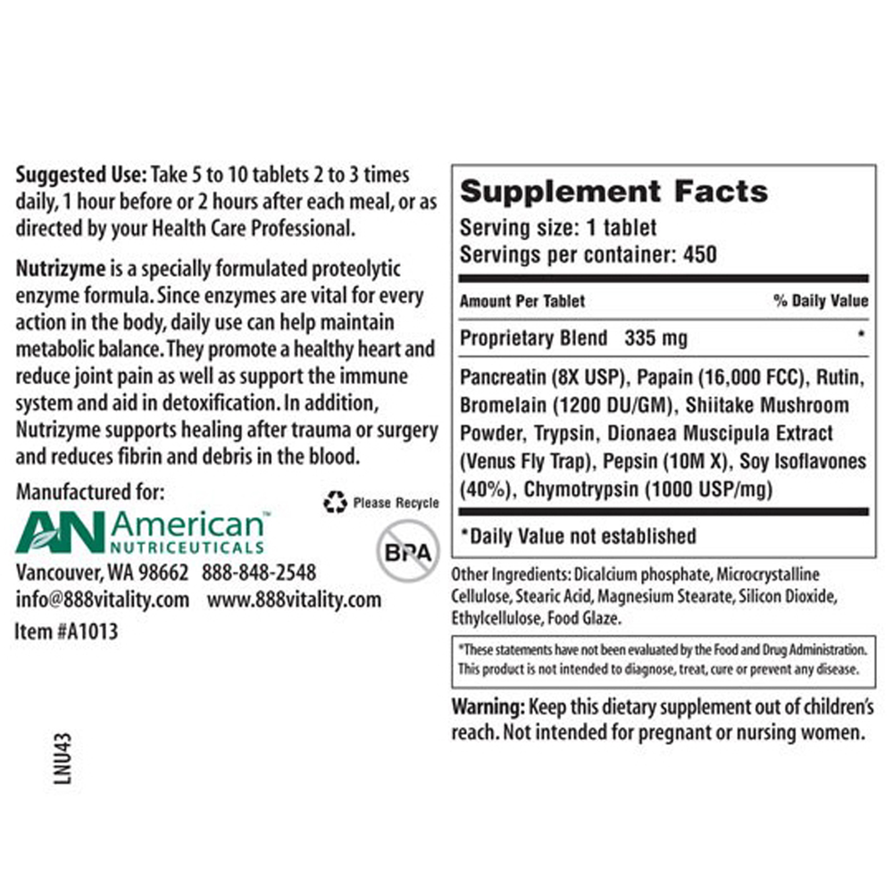 American Nutriceuticals Nutrizyme 120 tablets