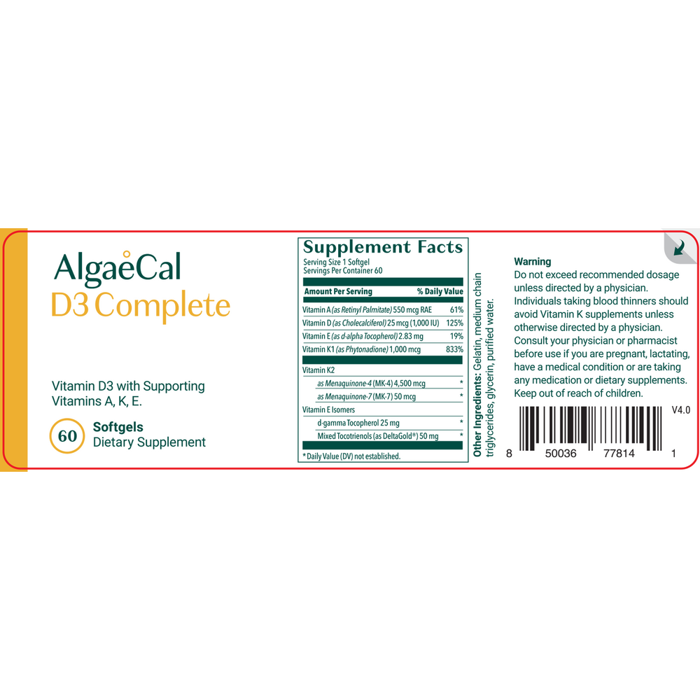AlgaeCal D3 Complete 60 Softgels