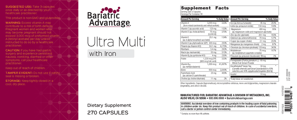 Bariatric Advantage Ultra Multi Formula with Iron 270 capsules