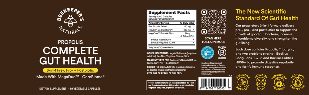 Beekeeper's Naturals Propolis Complete Gut Health 60 capsules