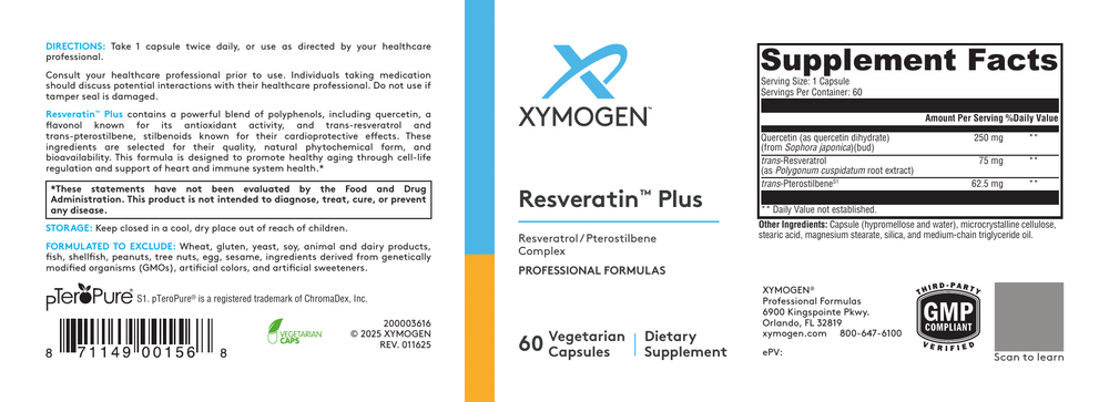 XYMOGEN Resveratin Plus (Resveratrol) 60 capsules