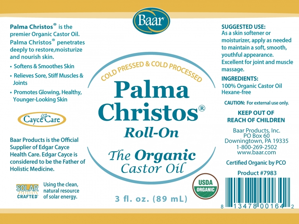 Baar Products Palma Christos Organic Roll-On Castor Oil 3 Ounces