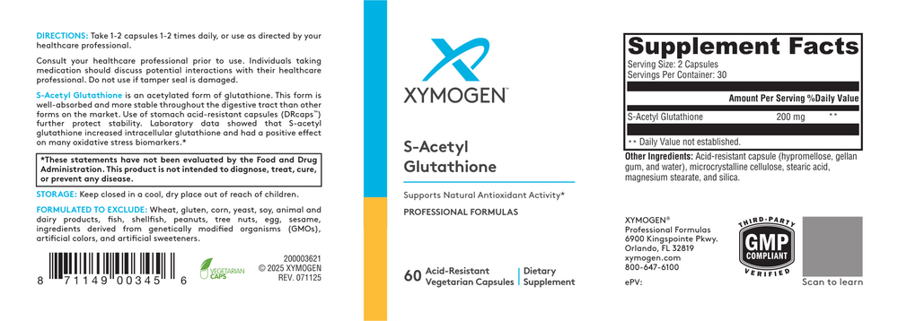 XYMOGEN S-Acetyl Glutathione (Antioxidant Support) 60 capsules