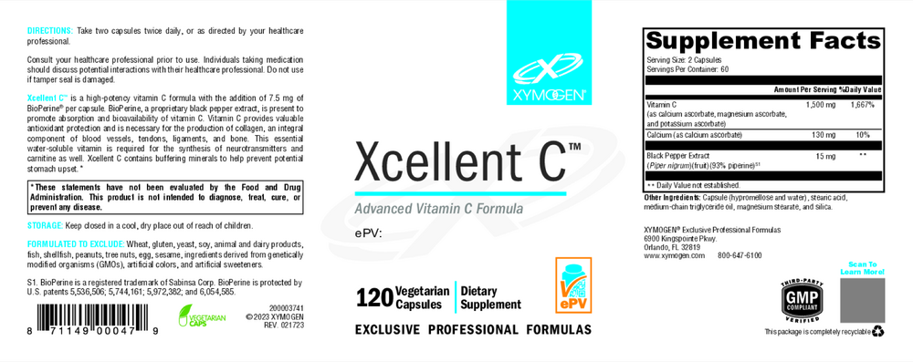 XYMOGEN Xcellent C (Vitamin C) 120 capsules